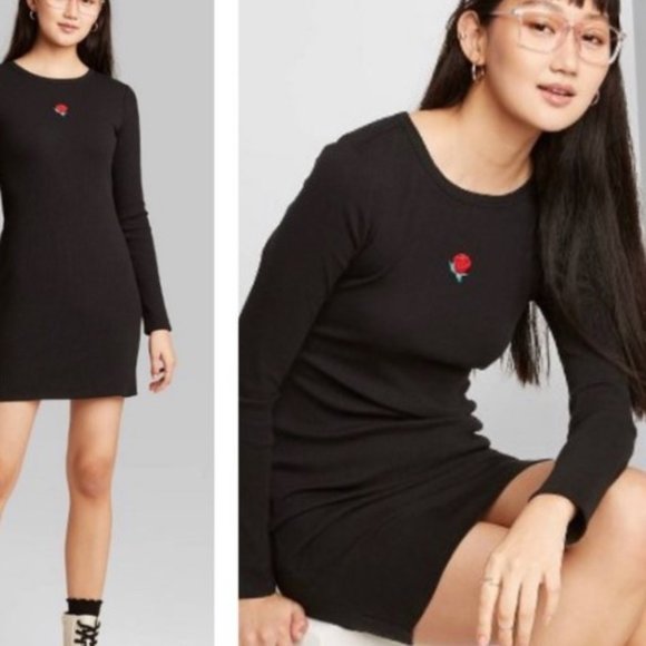 Wild Fable Bodycon Dress Black Embroidered Size S - Picture 5 of 6